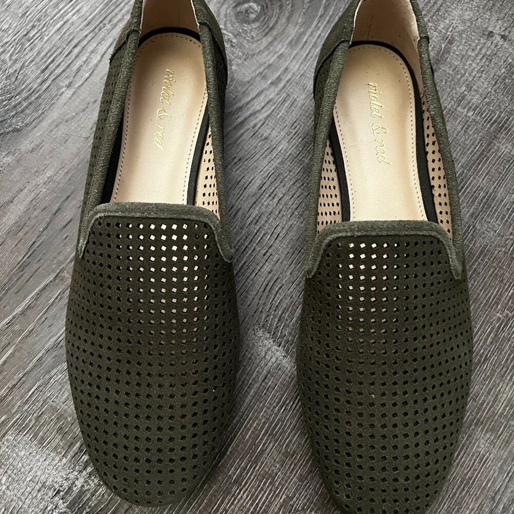 VIOLET & RED Salem Perforated Suede Loafer Flat - Olive